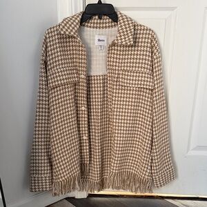 Brown and White Houndstooth Fringe Jacket